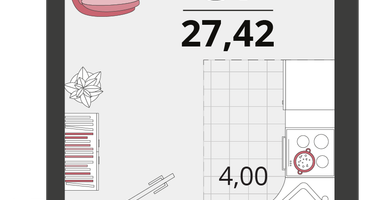 1-к. квартира, 27&nbsp;м²