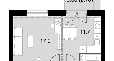 1-к. квартира, 44&nbsp;м²