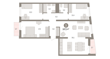 3-к. квартира, 107 м²