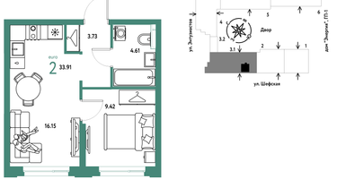 2-к. квартира, 33&nbsp;м²