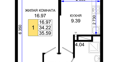 1-к. квартира, 35 м²