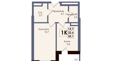 1-к. квартира, 33 м²