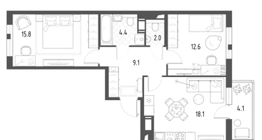 2-к. квартира, 63 м²