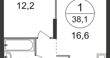 1-к. квартира, 38&nbsp;м²