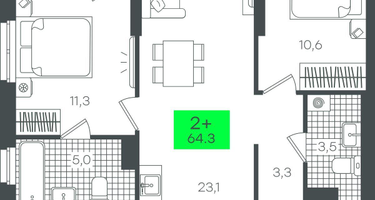 2-к. квартира, 64 м²