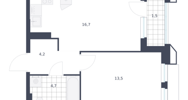 1-к. квартира, 40 м²