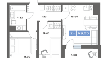 2-к. квартира, 49&nbsp;м²