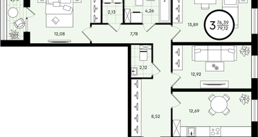 3-к. квартира, 79&nbsp;м²
