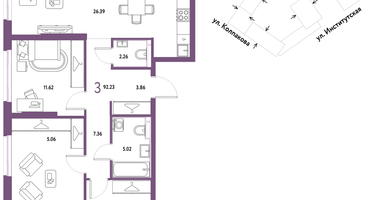 3-к. квартира, 92&nbsp;м²