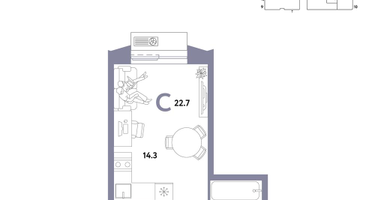1-к. квартира, 22 м²