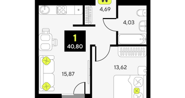 1-к. квартира, 40 м²