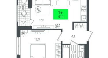 1-к. квартира, 41&nbsp;м²