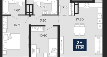 2-к. квартира, 69&nbsp;м²