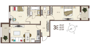 2-к. квартира, 75,2&nbsp;м²
