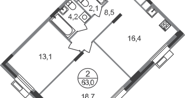 2-к. квартира, 63 м²