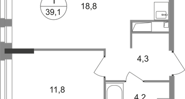 1-к. квартира, 39&nbsp;м²