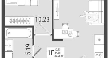 1-к. квартира, 36&nbsp;м²