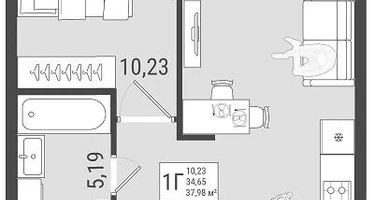 1-к. квартира, 36 м²