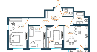 3-к. квартира, 78&nbsp;м²