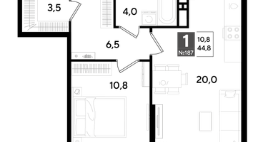 1-к. квартира, 44&nbsp;м²
