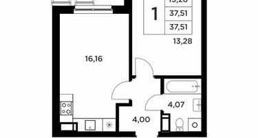 1-к. квартира, 37&nbsp;м²