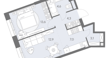 2-к. квартира, 45 м²
