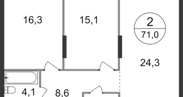 2-к. квартира, 71 м²