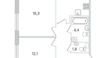 2-комнатная квартира, 62&nbsp;м²