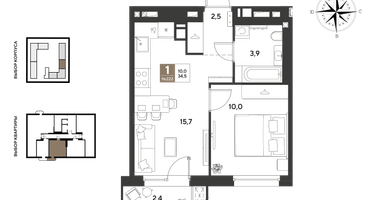 1-к. квартира, 34&nbsp;м²
