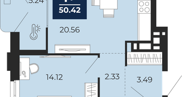 1-к. квартира, 50&nbsp;м²
