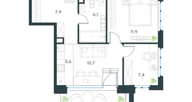 3-к. квартира, 55&nbsp;м²