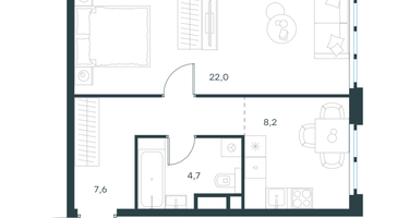 1-к. квартира, 42 м²
