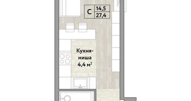 Студия, 27 м²