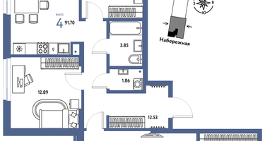 4-к. квартира, 91&nbsp;м²