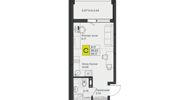 Студия, 29 м²