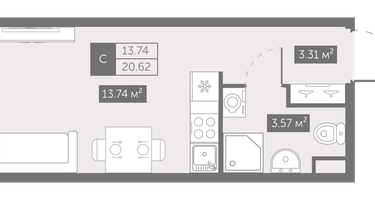 Студия, 20&nbsp;м²
