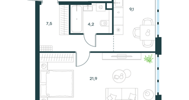 1-к. квартира, 42 м²