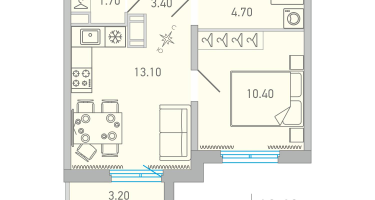 1-к. квартира, 34&nbsp;м²
