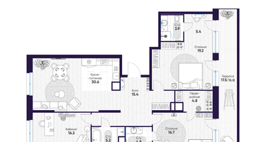 3-к. квартира, 127 м²