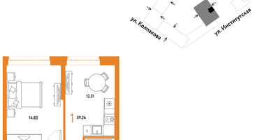 1-к. квартира, 39 м²