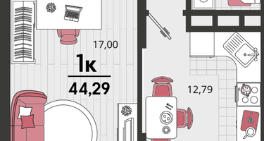 1-к. квартира, 44&nbsp;м²