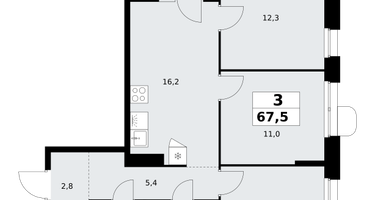 3-к. квартира, 67 м²