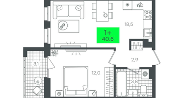 1-к. квартира, 40&nbsp;м²