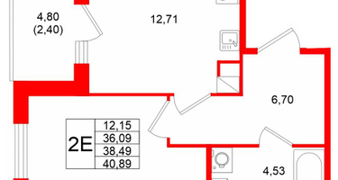 1-к. квартира, 38&nbsp;м²