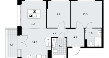 3-к. квартира, 66 м²