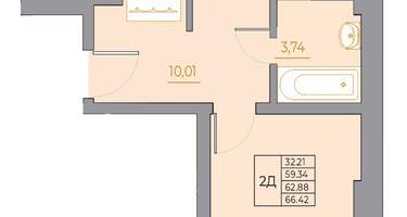 2-к. квартира, 66&nbsp;м²