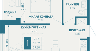 1-к. квартира, 39 м²