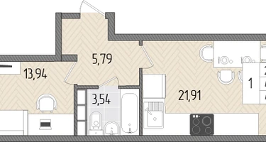 1-к. квартира, 46&nbsp;м²