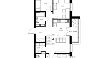 3-к. квартира, 95&nbsp;м²