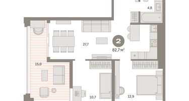 2-к. квартира, 83&nbsp;м²